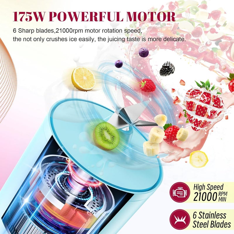 HOMEXUP Portable Personal Blender 17 OZ/500 ML Juicer, 175W Personal Size Blender, Ideal for Smoothies, Ice Blending, Juicing, and Food Processing, Compact, Convenient, and Versatile (Blue) - Image 3